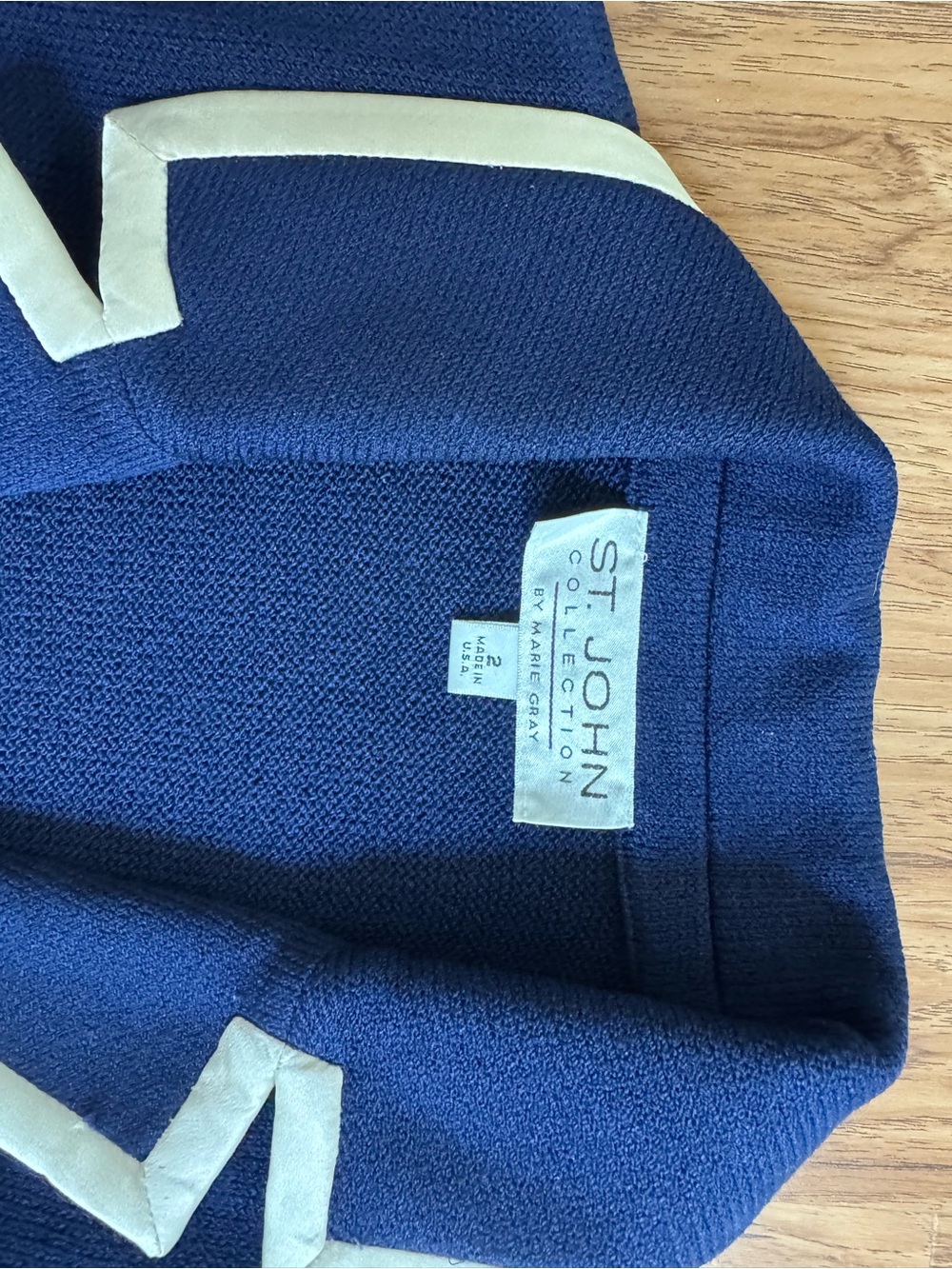St. John Navy Blue Blazer with Cream Trim - Picture 2 of 3